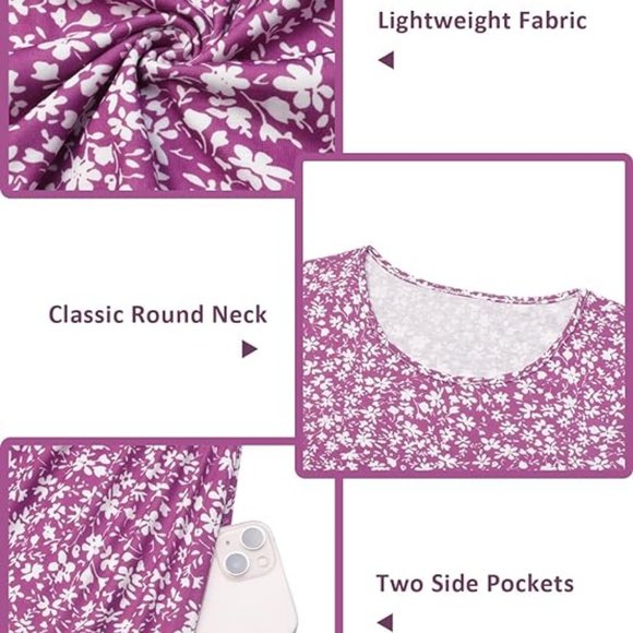 MEDIUM Spring Round Neck T Shirt Dress for Women Short Sleeve Midi Length Tiered - Picture 3 of 4